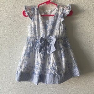 Bonnie Baby White Dress with Blue Floral Design